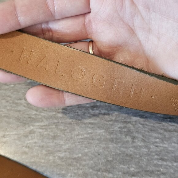 Halogen Belt Womens Trouser Fit Olive Green Leather Calf Hair Sz M 32-38" Waist - Picture 5 of 11